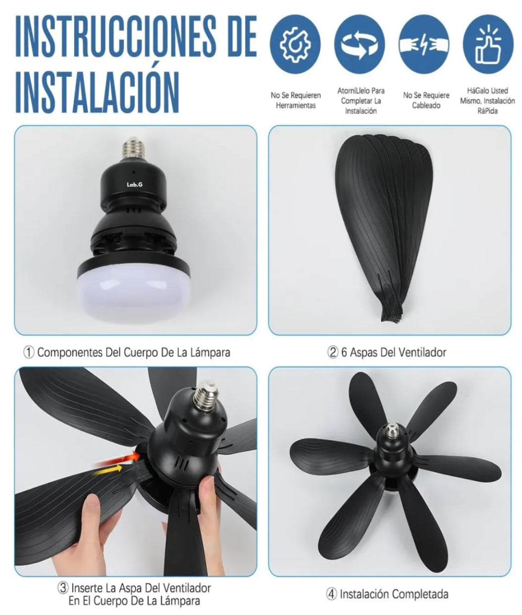 Lámpara Ventilador de Techo LED con Control Remoto - 6 Aspas