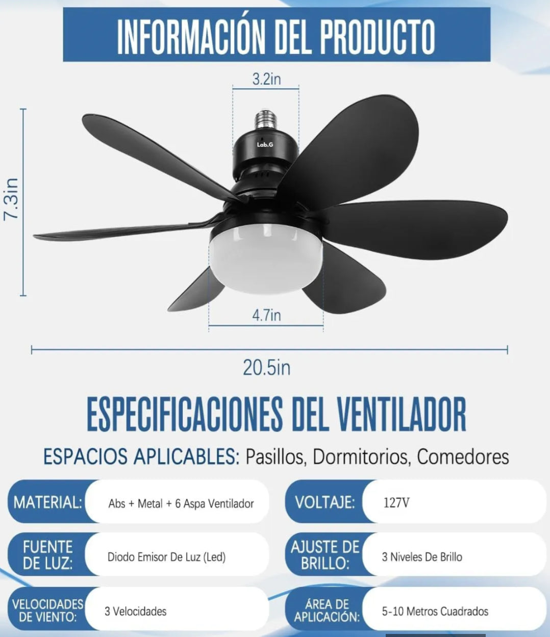 Lámpara Ventilador de Techo LED con Control Remoto - 6 Aspas